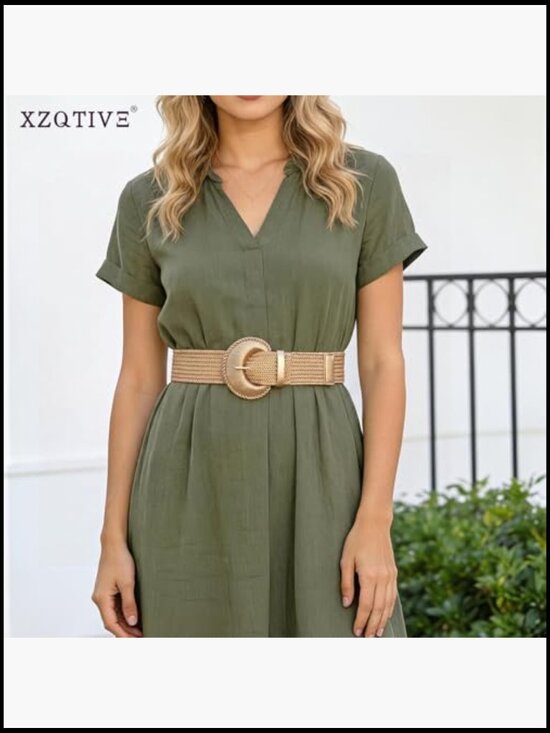 Woven Elastic Waist Belt Wide Stretchy Boho Belt with Big Round Buckle main image 6